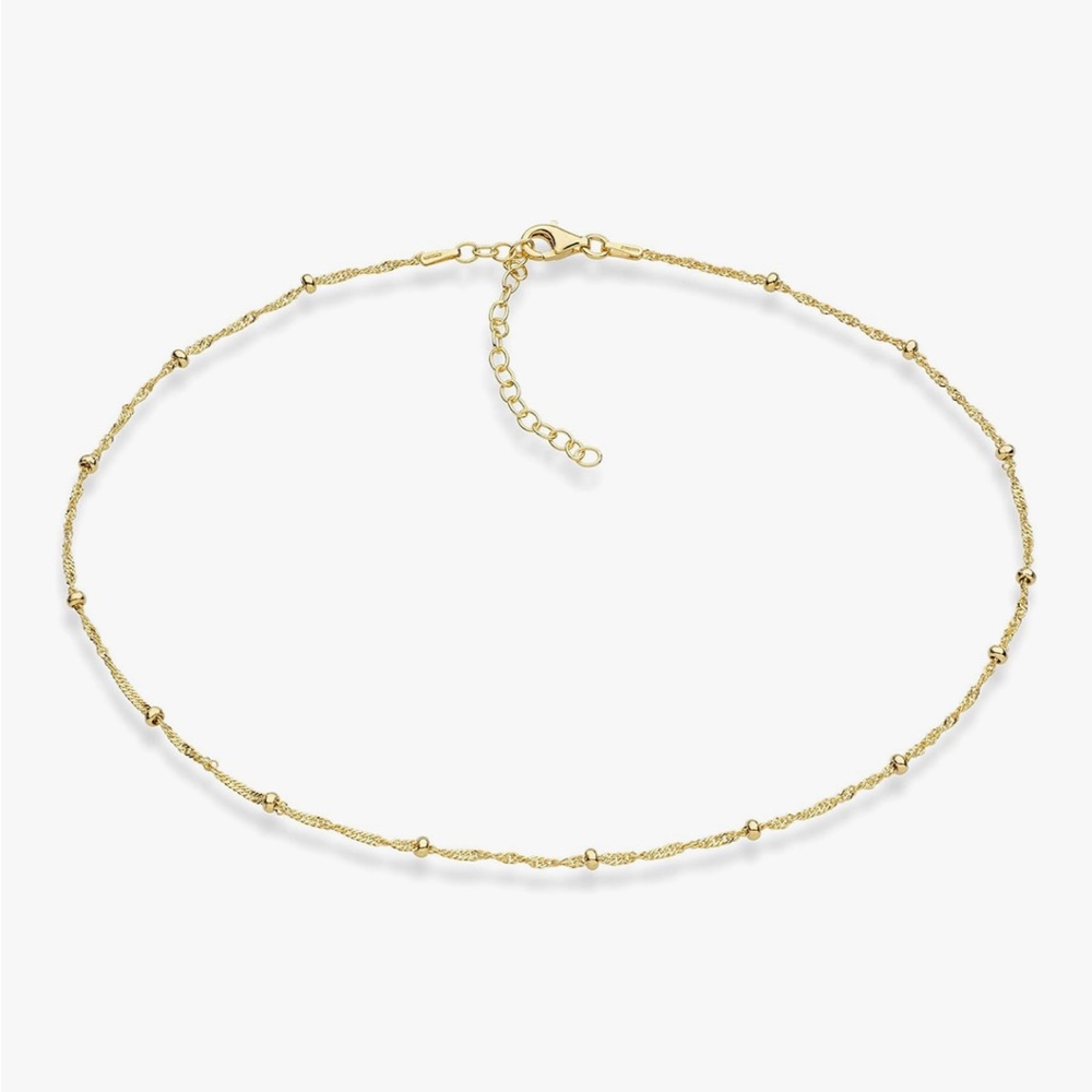 Italian 18K Gold - 925 Sterling Silver Singapore Chain Choker Necklace
